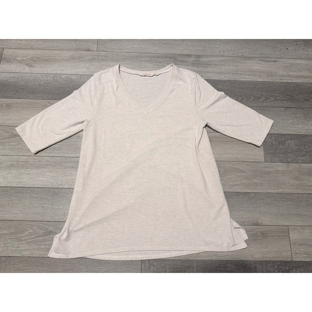 Soft Surroundings Tunic Women Medium Beige Heathered V Neck 3/4 Sleeve Side Vent